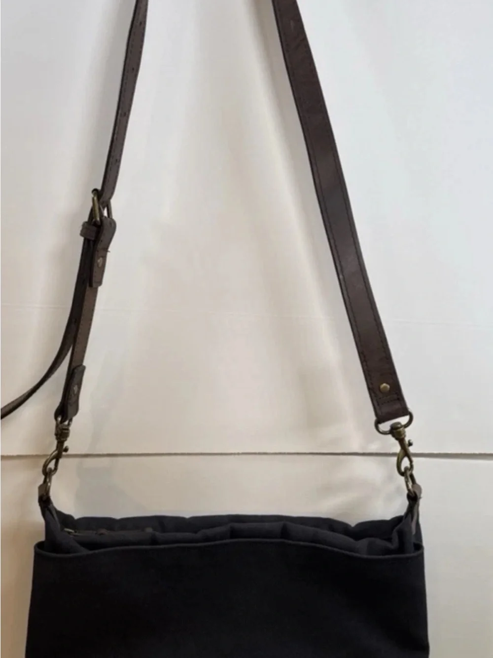 LL Bean Canvas and Leather Crossbody Bag - Navy and Brown